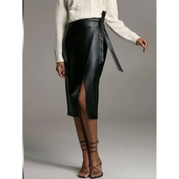 Aritzia Babaton Pelli Wrap Vegan Leather Midi Skirt - 00 - Picture 1 of 3